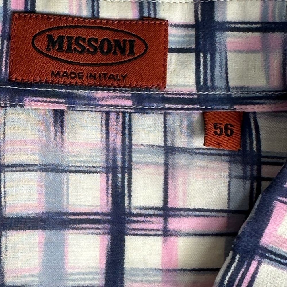 Missoni Men’s Shirt, GQ Blue & Pink Cotton, 56 Italy Tall 🎁
